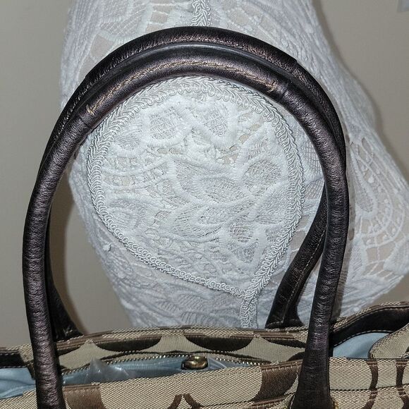 Vtg Coach Signature Shoulder Tote Purse Pockets Pouches Twist Lock Blue Interior - Picture 5 of 16